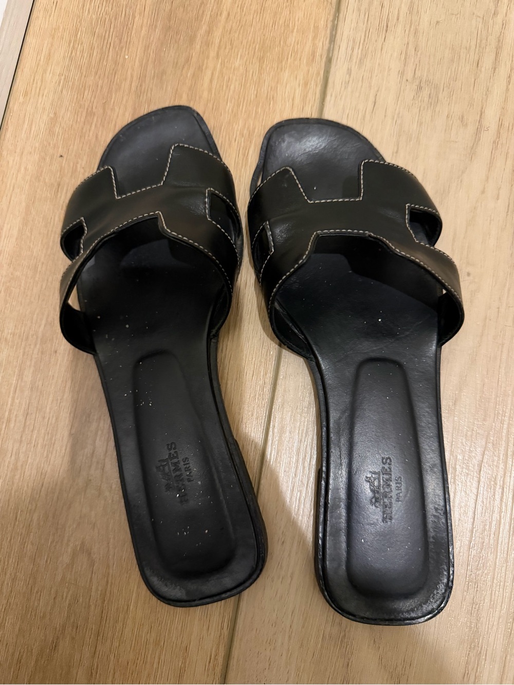 Hermes Black Oran Slide Sandals